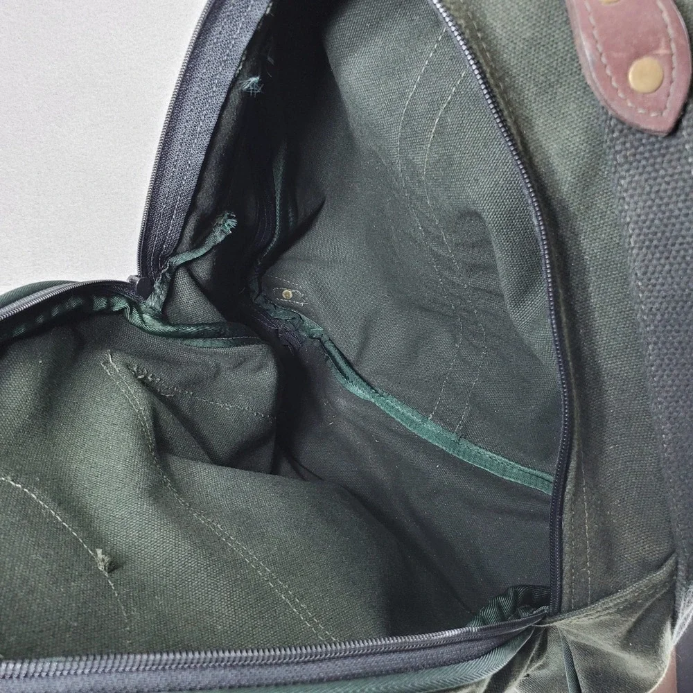 Orvis Canvas Leather Backpack Green Rugged Outdoor Field Bag Heritage Vintage
